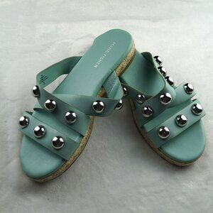 NWOT Marc Fisher Prisca Studded Espadrille Slide Sandals Aqua Blue Size‎ 9M